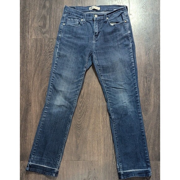 Levi's 505 Regular Jeans Womens 28/30 Straight Leg Dark Wash Blue Stretch - Picture 1 of 4